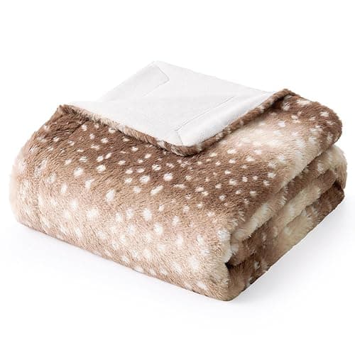 COZY KISS Soft Faux Fur Blanket for Woman Sofa Bed Couch, Liquid Pee Proof Throw for Large Dog or Cat, Waterproof Pet Blanket, Reversible Washable Plush, Double Sided, 50x60 in, Brown Deer Print - Brown Deer - Throw (50"x60")
