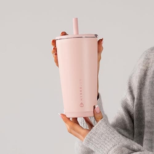 HydroJug Everyday Tumbler 20 oz – Ceramic-Lined Insulated Tumbler with Straw and Soft-Touch Lid, Cup Holder Friendly, Double-Wall Vacuum Insulation, Reusable Travel Cup – Dusty Rose thumbnail 2
