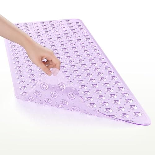AmazerBath Shower Mat Non Slip 40 x 16 Inches, Shower Stall Mats with Suction Cups and Drain Holes, Non Slip Bath Mat for Tub for Elderly & Kids, Clear Purple thumbnail 8