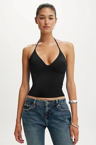 SUUKSESS Women Double Lined Halter Tank Top Summer Padded Going Out Tops Sleeveless Basic Shirts thumbnail 3