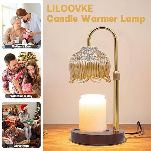 LILOOVKE Candle Warmer Lamp Dimmable Flower with Timer Adjustable Height Flameless Wax Warmer Lamp Home Decor Electric Heating for Jar Candles with Gift Packaging and Two Bulbs thumbnail 7