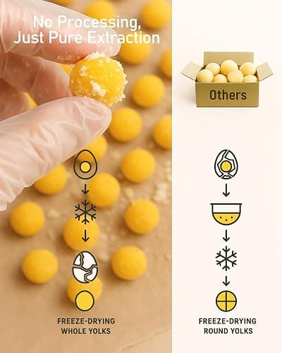 Pawaura 10.6oz Freeze Dried Quail Egg Yolk Cats & Dogs, Treats, Single Ingredient, Freeze-Dried Pet Food for Dogs, Cats, No Additives | Grain Free | Support for Skin and Coat Health thumbnail 2