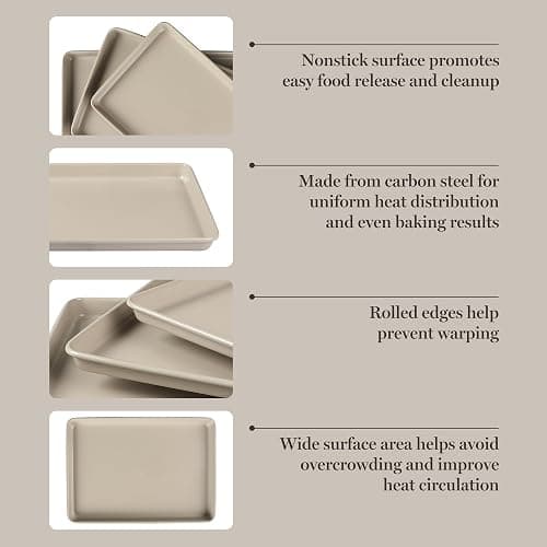 Martha Stewart Gallen 3-Piece Cookie Sheet Set – 13", 15", 17" Baking Pans, Ceramic Nonstick, PFA-Free, Carbon Steel – Oven Safe to 450°F, Warp-Resistant, Easy to Clean - Taupe thumbnail 5