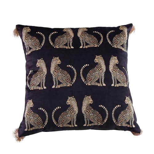 XSlive Lumbar Decorative Throw Pillow Cover with Tassels Leopard Pattern Cushion Cover Luxury Style Soft Velvet Pillowcase for Sofa Couch Bedroom (18"x18",Black) - Image 1