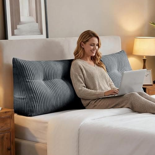 Deodar Headboard Pillow Twin, Wedge Pillows Headboard Triangle Reading Back Pillow with Removable Cover for Dorm Gaming Sleeping TV, Grey - Image 1