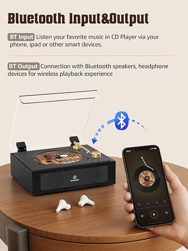 CD Player with Built-in Speakers Bluetooth CD Players for Home Nostalgic Desktop CD Players Music Box Player with Stereo Sound thumbnail 3