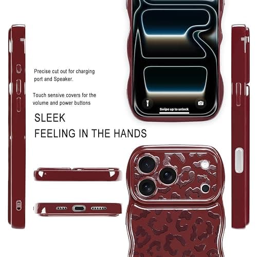 MOWIME Compatible with iPhone 17 Pro Max Case, Cheetah Print Shockproof Wave Edge Soft TPU Protective Cover for Women Girls, Slim Anti Scratch Case for iPhone 17 Pro Max 6.9 Inch, Wine Red thumbnail 5