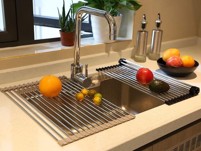 Ahyuan Roll up Dish Drying Rack Over The Sink Kitchen Roll up Sink Drying Rack Stainless Still Portable Drainer Foldable Dish Rack (Black, 17.8''X11.8'') thumbnail 7
