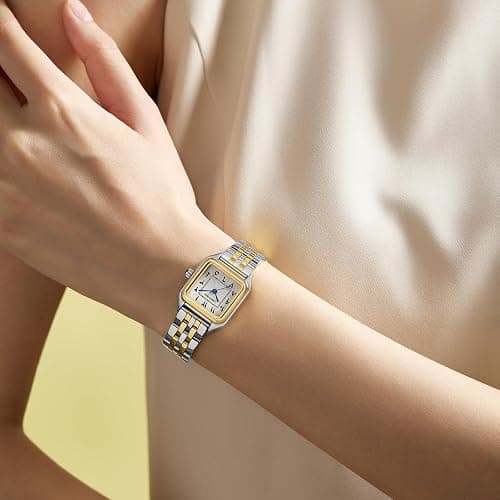 AMOVAN Vintage Gold Watches for Women Small Wrist - Arabic Numeral Dial, Rectangular Quartz Watch, Dainty Ladies Wrist Watch for Mother's Day Valentine's Day Anniversary Birthday thumbnail 6