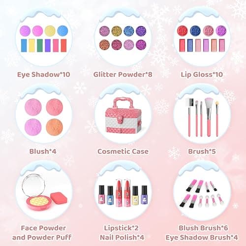 SOFIA-PERRYHOME Kids Makeup Set for Girl 56 Pcs Washable Real Cosmetic, Non-Toxic Frozen Toys Toddler Makeup Kit, Princess Dress up Christmas & Birthday Girl Gift for 3 4 5 6 7 8 9 10 11 12 Year Old Girls thumbnail 4