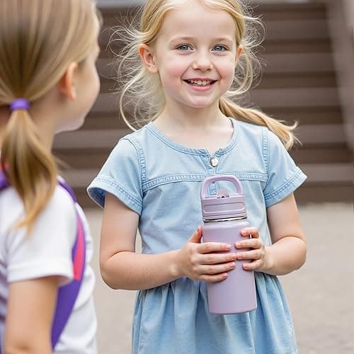 12oz Kids Water Bottle for School, Toddler Water Bottles with Straws, Insulated Water Bottles for Boys&Girls, Stainless Steel Vacuum Insulated Bottle for Kids, Leak-Proof, BPA-Free, Aurora thumbnail 9