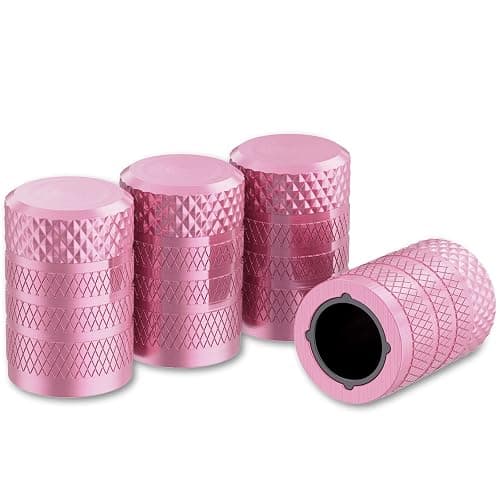 CKAuto Tire Valve Stem Caps, Pink, 4 pcs/Pack, Anodized Aluminum Tire Valve Cap Set, Corrosion Resistant, Universal Stem Covers for Cars Trucks Motorcycles SUVs and Bikes - Image 1