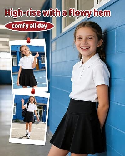 KAKU NANAU Girls‘ Black High-Waisted Skort Tennis Skirt 7-14 Years,Elasticated Quick Dry Sport School Skirt with Built-in Shorts Summer(No Pockets) thumbnail 6