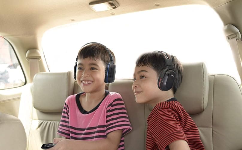 SIMOLIO 2 Pack IR Wireless Headphones for in Car TV Video Audio Listening, Not Bluetooth, 2 Channel Car DVD Headphones for Kids, Universal Infrared Headsets for Headrest Video System, AUX Cord thumbnail 6