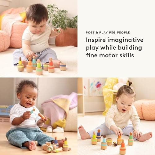 Lovevery Post & Play Peg People Baby Toy, 7 Wooden Peg Doll Practice Color Matching, Stacking, and Balancing, Ages 13 Months + thumbnail 3