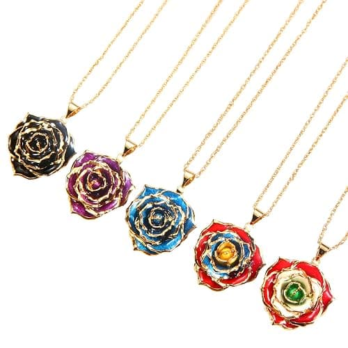 AliveRose Real Rose Gold Dipped Necklace Gifts for Women, 24K Gold Dipped Rose Pendant Necklace Jewelry Mothers Day Anniversaries Birthday Christmas Special Occasions Gifts for Her Mom Wife thumbnail 7
