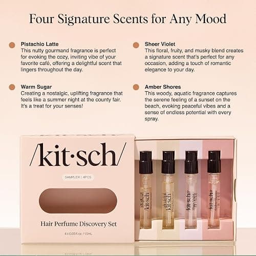 Kitsch Hair Perfume For Women (Discovery Set) - Pistachio Latte, Warm Sugar, Sheer Violet & Amber Waves - Patented Odor-Eliminating Technology, Hair Spray and Body Mist - 4 x 1.5ml thumbnail 4