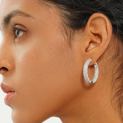 TOPGRILLZ Iced Out Hoop Earrings Cubic Zirconia Huggie Cartilage Cuff Hypoallergenic 14K Gold Plated Luxury Fashion Round Circle Earrings For Men Women thumbnail 4