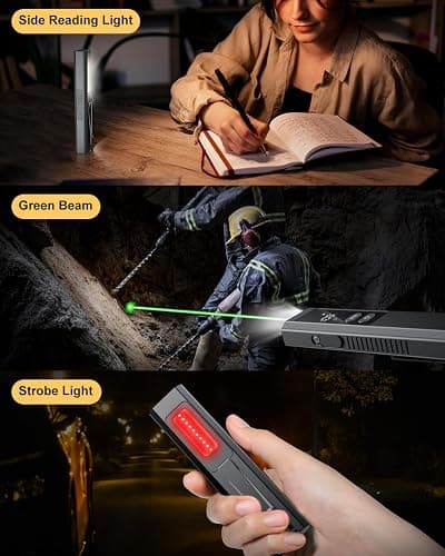 PPTSLID Flat EDC Flashlight Rechargeable with 4 Light Sources: Green Beam, UV Light, White LED Combo, Side Floodlight Combo, 600 Lumen Slim Small Pocket Magnetic Flashlight with Storage Case, Black thumbnail 3