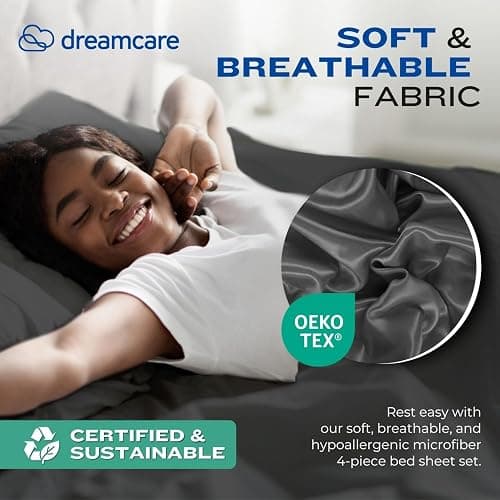 DREAMCARE Twin XL Sheet Sets - 4 pcs Breathable Cooling Sheets - up to 21" Deep Pocket Twin XL Sheets Set with Side Pockets - Extra Soft 100% Brushed Hypoallergenic Hotel Luxury Bedding - Gray thumbnail 7