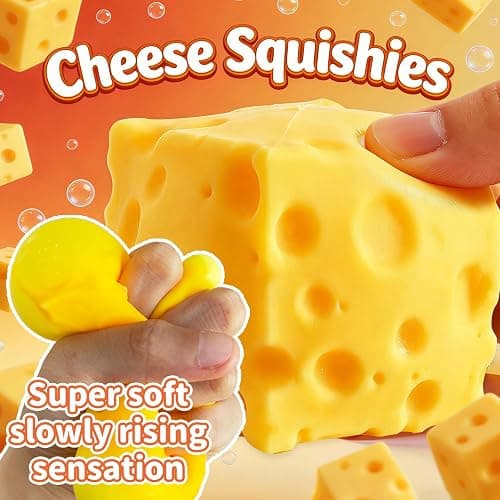 2 Packs Cheese Squishy Slow Rising, Squishy Squeeze Yellow Cheese Block, Soft Novelty Toy, Stress Balls for Adults Rebounding Sensory Squishys Cheese (Yellow) thumbnail 5