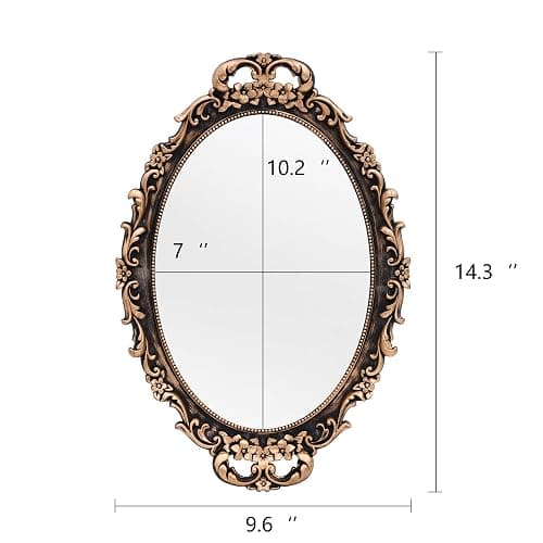 Tstarer Vintage Decorative Gold Framed Mirror, Wall Hanging Mirrors & Tabletop Tray for Bedroom Living Room Dresser Decor, Oval- 9.6" W x 14.3" L (Bronze) thumbnail 3