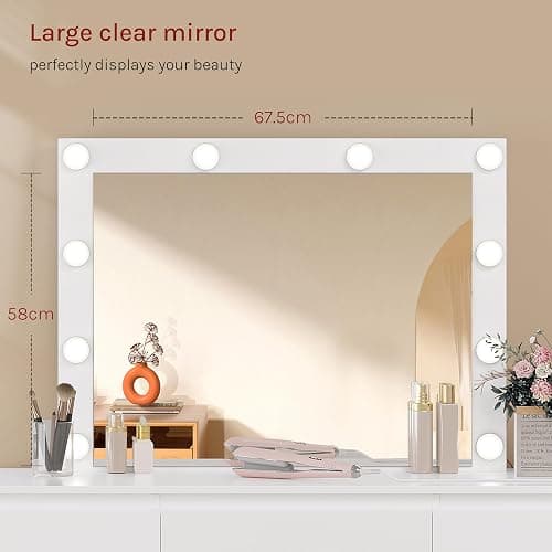 ⭐️WOLTU Dressing Table with Lights and Socket Strip, Vanity Desk with Large LED Mirror and 7 Drawers, Makeup Desk 110x39.5x140cm, White Modern Bedroom Dresser, MB6124ws thumbnail 3