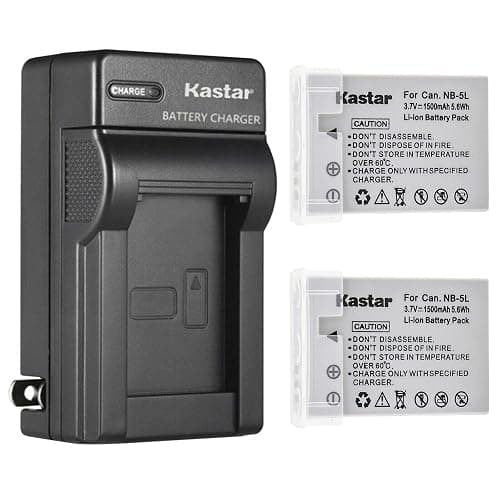 Kastar 2-Pack Battery and AC Wall Charger Replacement for Canon NB-5L, NB-5LH, 1135B001 Battery, Canon CB-2LX Charger, Digital IXUS 850, 860 Cameras - Image 1