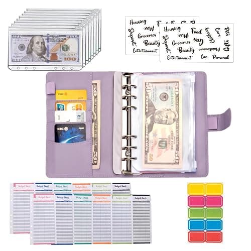 NICOOTHBudget Binder Cash Envelopes A6 Money Saving Binder with Zipper envelopes (Purple) thumbnail 4