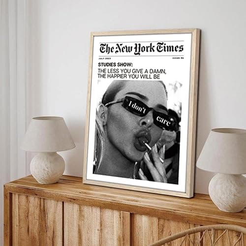 Trendy The New York Times Wall Art 16x24 in Wood Framed Black and White Elegant Urban Feminist Canvas Posters Retro Trendy Cocktail Girly Posters Bar Cart Newspaper Living Room Wall Decor Set of 3 thumbnail 6