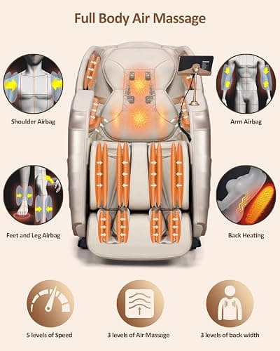 RELX 2025 Massage Chair Full Body, 15 Modes Zero Gravity SL-Track Shiatsu Massage Chair Built-in Heat System, Airbag Massage with Body Scan, Deep Yoga Stretch, Calfrest Extension and AI Control(Cream) thumbnail 4