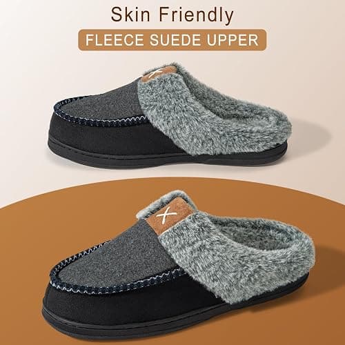 Homitem Mens Slippers Moccasins Memory Foam Fuzzy Slippers for Men Wool-Like Plush Fleece Lined House Shoes Indoor Outdoor Anti-Skid Rubber Sole Home Bedroom thumbnail 2