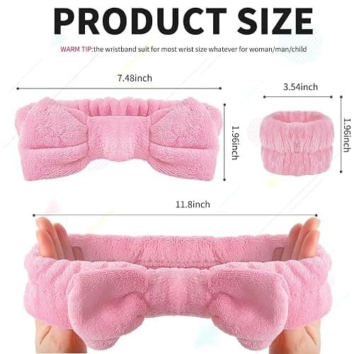 WSYUB Pink Spa Headband and Wristband Set for Face Washing thumbnail 2