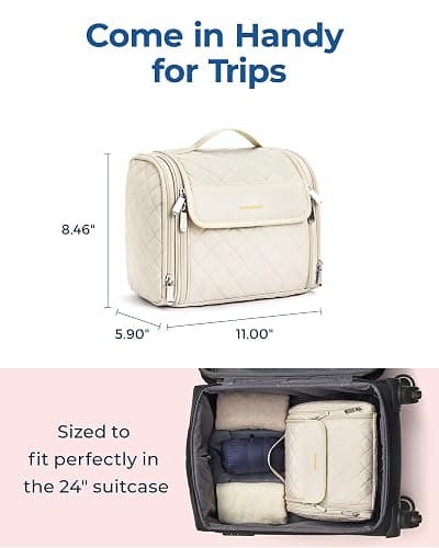 BAGSMART Toiletry Bag Travel Makeup Bag with Hanging Hook, Cosmetic Bag Make Organizer Case, Large Capacity Water-resistant Organizer for Toiletries Accessories Brushes Sponge, Beige - Beige - Large thumbnail 5