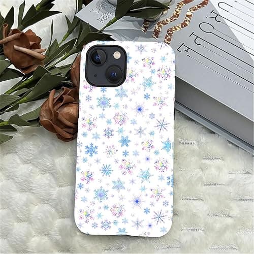 Flivro Case for iPhone 15, PC Hard Shell & Silicone Inner Bumper, Anti-Scratch Full-Body Cover Shockproof Slim Design -Iridescent Christmas Snow Flake Winter thumbnail 6