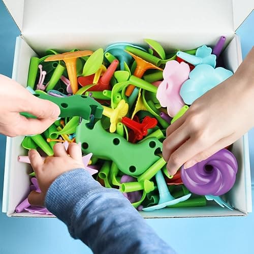 IQKidz 3-6 Years Old Toddler Toys - Flower Garden Building Toy with Insect Pegs, Educational Activity Gifts for Girls Preschool-Kindergarten, 153Pcs STEM Stacking Pretend Play Set thumbnail 6