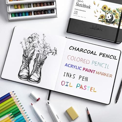 ALKALO Square Sketchbook for Drawing, 120 Pages Sketch Book, 122LB/180GSM Thick Paper, Mixed Media Sketchbook for Charcoal Pencil, Inks Pen, Colored Pencil, Acrylic Marker, Oil Pastel thumbnail 2