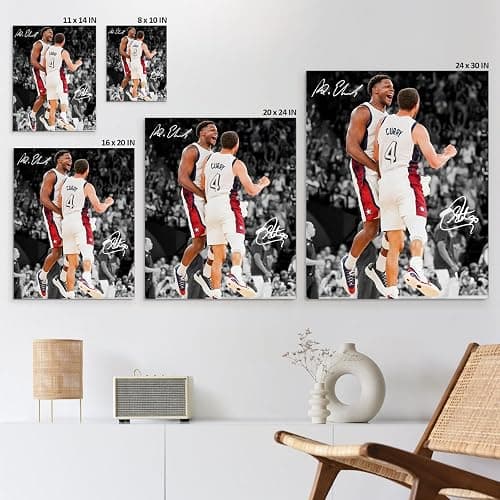 NBA Canvas Wall Art Decor - Anthony Edwards and Stephen Curry Team USA Celebration, Basketball Poster, USA Basketball Olympic Art Wall Decor, Gift for NBA Fans 16X20 inch thumbnail 7