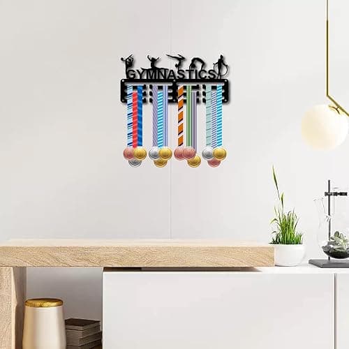 CREATCABIN Gymnastics Medal Holder Medal Hanger Display Rack Sports Metal Hanging Awards Iron Small Mount Decor Awards for Wall Home Badge Race Running Gymnastics Swimming Medalist Black 11.4x5.1 Inch thumbnail 2
