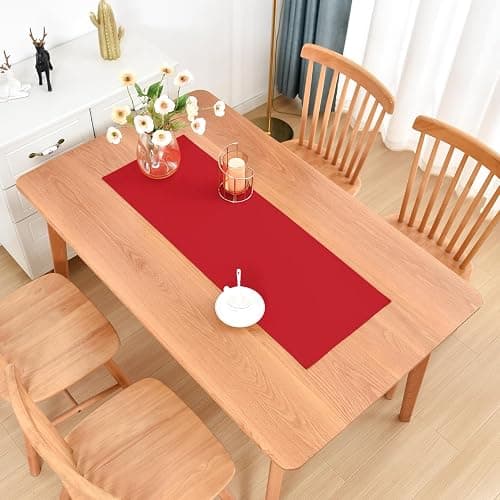 Nacuci Faux Linen Small Table Runner Water Resistant 13 x 36 in, Red | Farmhouse Short Table Runners, Coffee Table Runner, Dresser Runners for Bedroom, Living Room, Kitchen, Dining, Party thumbnail 2