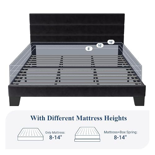 Allewie King Size Platform Bed Frame with Velvet Upholstered Headboard | Wooden Slats Support, Fully Upholstered Mattress Foundation, No Box Spring Needed, Easy Assembly, Noise-Free, Black thumbnail 7