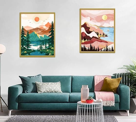 Yunnuo Landscape Paint by Numbers Kit for Adults Beginner, Sun & Mountain Paint by Number Canvas,Acrylic Abstract Paint with Numbers for with 3 Pcs Paintbrushes Home Wall Decor Gift (16 x 20 in) thumbnail 4