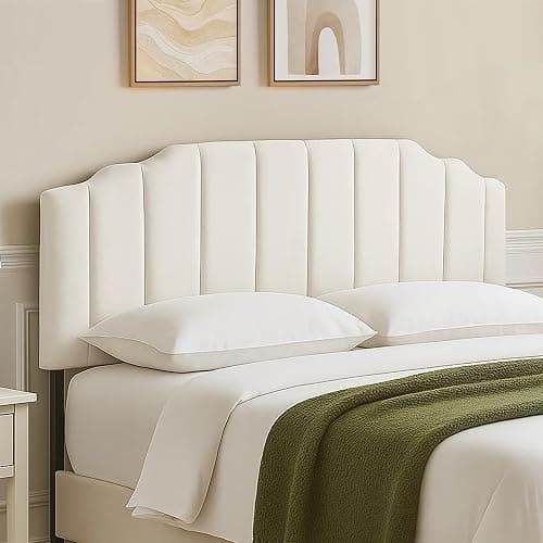 GARTMILAN Upholstered Headboard Adjustable Height Queen/King Headboard Cream Velvet Tufted Modern Vertical Channel Design with Stepped Silhouette Top Edge(Beige Queen) thumbnail 6
