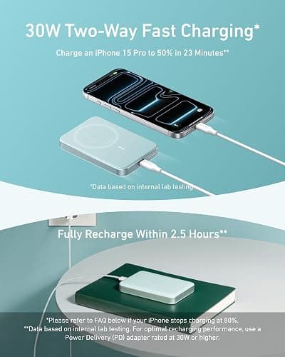 Anker MagGo Power Bank, Ultra-Slim 10,000mAh Magnetic Battery Pack, Qi2 Certified 15W Ultra-Fast MagSafe Compatible Portable Charger, Ergonomic Design, for iPhone17/16/15/14 Series Only（Not for Pixel） thumbnail 6