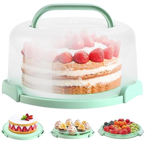 Ohuhu Cake Carrier with Handle, Portable Round Cake Box for 10 Inch Cake, Cake Storage Container with Cover Two Sided Base for Pies Nuts Fruit, Safe Storage & Transport, Great Gift Choice - Image 1