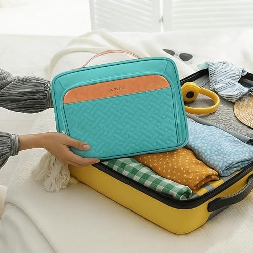 COOSKY Travel Hanging Toiletry Bag for Women, Cruise Ship Essentials, with Jewelry Organizer, Extra Large Makeup Dopp Kit, Waterproof Cosmetic Bags, Toiletries Kit Set with Trolley Belt, Blue thumbnail 2