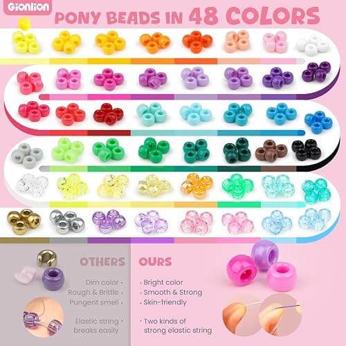Gionlion 4200Pcs Pony Beads for Bracelet Making Kit, 48 Colors Kandi Beads Bracelet Kit, 2500PCS Rainbow Candy, 1700PCS Friendship Letter Bead with 20 Meter Elastic Strings thumbnail 5