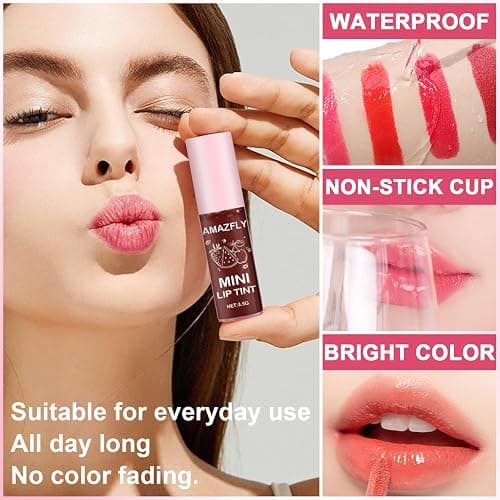 6 Colors Lip Tint Stain Set, Watery Lip Stain Mini Liquid Matte Lipstick, Multi-use Lip Cheek Tint, Moisturizing Plump Lip Gloss, Lightweight Non-Sticky, Long Lasting, Vivid Lip Care Makeup (6 Colors) thumbnail 5