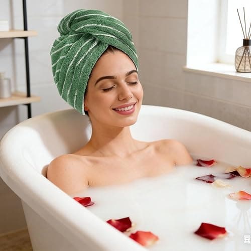Jacquotha Cotton Hair Towels Wrap for Women, 3 Pack (Black, Pink, Green) | Quick Drying Hair Turban Towel for Wet Hair, 25” x 9.5”, Shower Spa Travel thumbnail 5