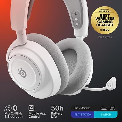 SteelSeries Arctis Nova 7 Wireless Gen 2 Gaming Headset - Real-Time App Control, 50+ HR Play, Neodymium Drivers, Mix 2.4GHz/Bluetooth, PC, PS5, PS4, Switch 1/2, Mobile - White thumbnail 2